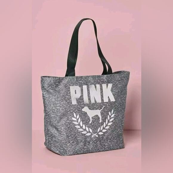 Victoria’s Secret PINK Gray Carryall Zip Top Tote Weekend Bag - Picture 1 of 9